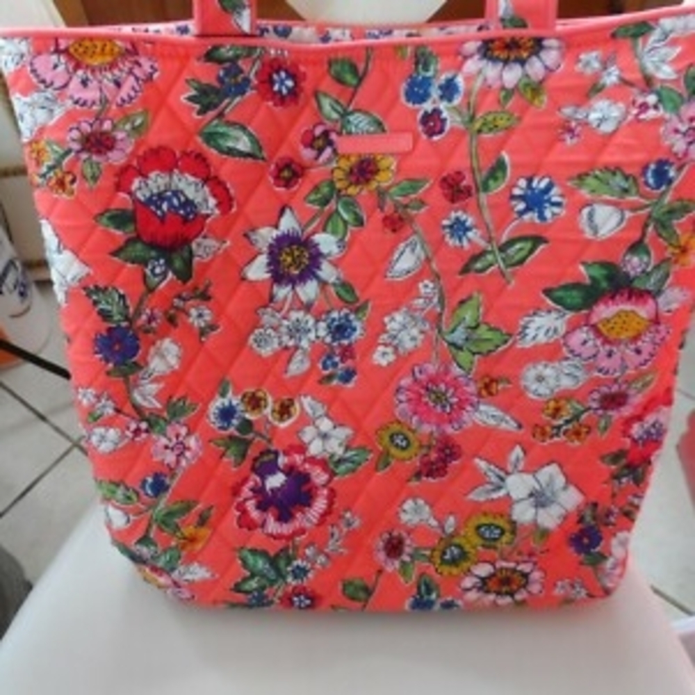 Vera Bradley Pink Floral Tote Bag with Water-Resistant Finish
